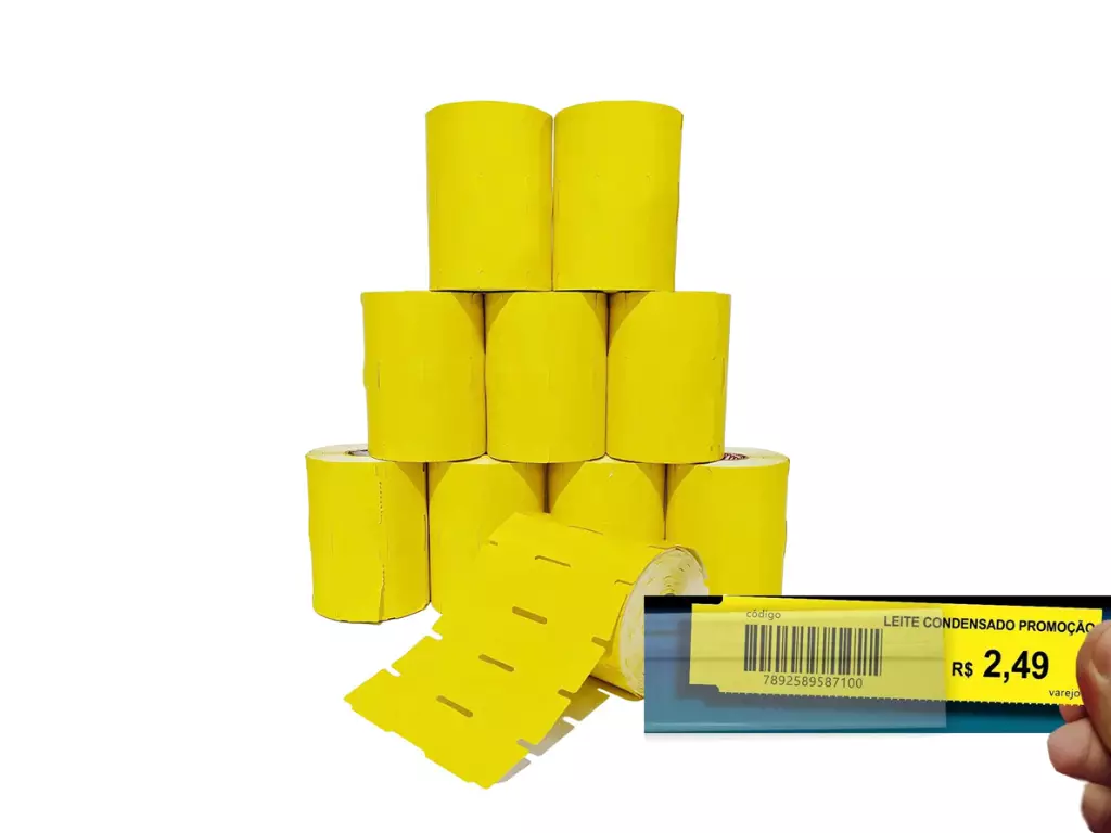 Etiqueta para Gondola Amarela com Gap 105x30mm CX12 Rolos Etiqueta para Gondola Amarela com Gap 105x30mm CX12 Rolos 1